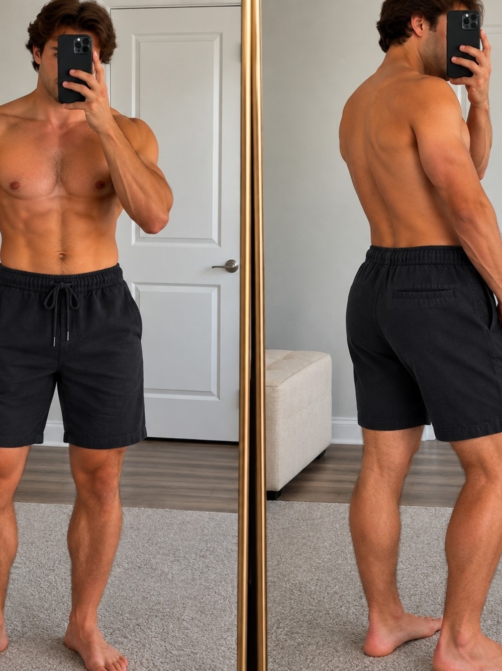 H&M Relaxed Fit Linen Blend Drawstring Shorts – Men's 32R – Black